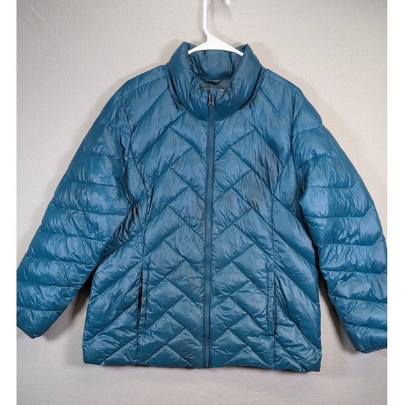 London Fog Womens XL Lightweight Packable Down Puffer Jacket Blue Teal - Picture 1 of 8